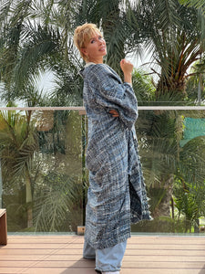TWEED COAT / denim blue melange silk