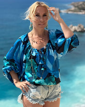 Load image into Gallery viewer, DREAM BLOUSE/ dark turquoise xl flowers