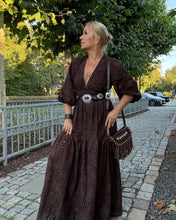 Load image into Gallery viewer, HIPPIE MAXI DRESS/ chocolate brown embroidered cotton