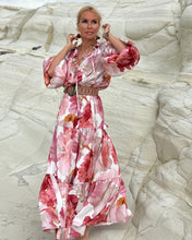 Load image into Gallery viewer, YASMINE MAXI DRESS with 6 mtrs volant/ blush pink xl flowers