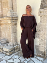 Load image into Gallery viewer, 3 TROUSERS / chocolate brown linen jersey