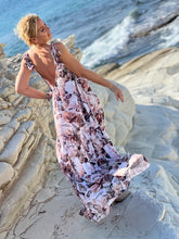 Load image into Gallery viewer, BAGGY MAXI DRESS/ silk with beige, chocolate, powder pink floral print