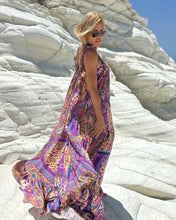 Load image into Gallery viewer, BAGGY MAXI DRESS with 6 mtrs ruffle / wild orchid blue oriental print
