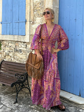 Load image into Gallery viewer, HIPPIE MAXI DRESS/ amethyst purple oriental print