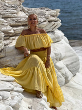 Load image into Gallery viewer, GYPSETTE MAXI SKIRT WITH 6 mtrs volant/ sunny yellow cotton voile