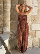 Load image into Gallery viewer, LUNA JUMPSUIT in 2 pieces/ caramel brown paisley print with metallic thread