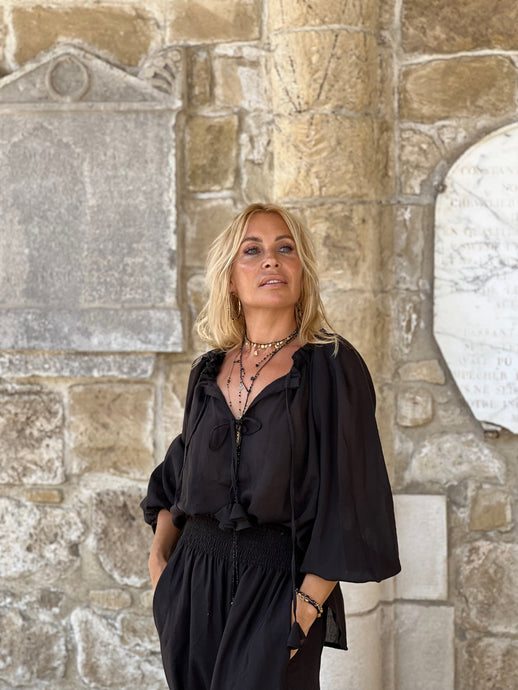 YASMINE BLOUSE/  black cotton voile