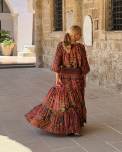 GYPSETTE MAXI SKIRT / tourmaline print+ golden thread
