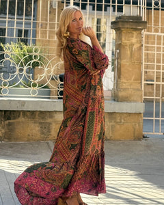 THALASSA MAXI DRESS/ tourmaline print with golden thread