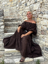 Load image into Gallery viewer, NEW! CARMEN MAXI DRESS / dark chocolate brown cotton embroidery