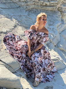 FLAMENCO TOP / silk with beige floral print