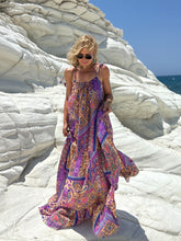 Load image into Gallery viewer, BAGGY MAXI DRESS with 6 mtrs ruffle / wild orchid blue oriental print