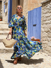 Load image into Gallery viewer, BOHOSOUL MAXI DRESS/ blue floral print