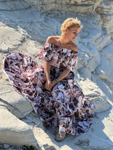 Load image into Gallery viewer, GYPSETTE MAXI SKIRT WITH 6 mtr volant/ silk with beige floral print