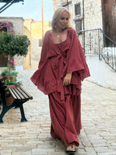 Load image into Gallery viewer, MUSE KIMONO WITH RUFFLES/ wine red cotton