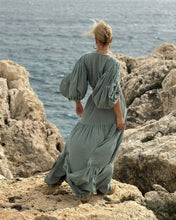 Load image into Gallery viewer, BOHOSOUL MAXI DRESS with 6 mtrs volant/ otganic cotton in sage