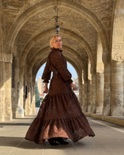 Load image into Gallery viewer, YASMINE MAXI DRESS/ chocolate brown bold lace