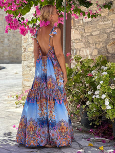 BAGGY MAXI DRESS/ cobalt oriental print