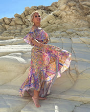 Load image into Gallery viewer, GYPSETTE MAXI SKIRT/ oriental print in pastel violet + butter yellow