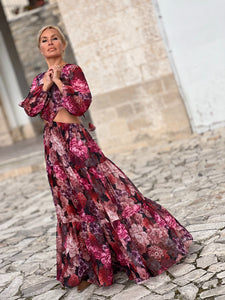 NUSA MAXI DRESS/ red and pink floral chiffon