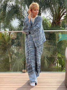 TWEED COAT / denim blue melange silk