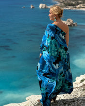 Load image into Gallery viewer, ATHENA MAXI DRESS ONE SHOULDER/ dark turquoise and blue xl flowers