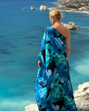 Load image into Gallery viewer, ATHENA MAXI DRESS ONE SHOULDER/ dark turquoise and blue xl flowers