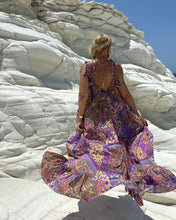 Load image into Gallery viewer, BAGGY MAXI DRESS with 6 mtrs ruffle / wild orchid blue oriental print