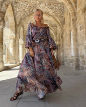 Load image into Gallery viewer, YASMINE MAXI DRESS/ burgundy, pink, turquoise paisley