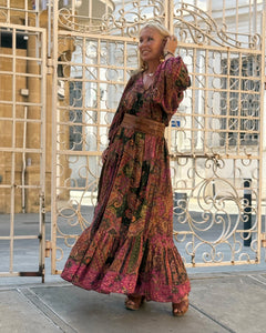THALASSA MAXI DRESS/ tourmaline print with golden thread