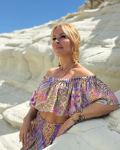 Load image into Gallery viewer, FLAMENCO TOP / oriental print in pastel violet+ butter yellow