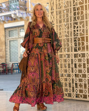 Load image into Gallery viewer, THALASSA MAXI DRESS/ tourmaline print with golden thread