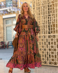 THALASSA MAXI DRESS/ tourmaline print with golden thread