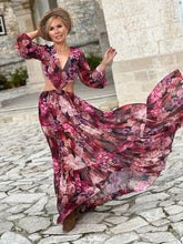 Load image into Gallery viewer, NUSA MAXI DRESS/ red and pink floral chiffon