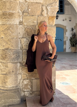 Load image into Gallery viewer, SLIP MAXI DRESS/ milk chocolate brown crepe satin
