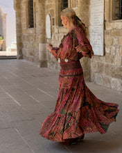 Load image into Gallery viewer, GYPSETTE MAXI SKIRT / tourmaline print+ golden thread