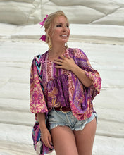 Load image into Gallery viewer, THALASSA BLOUSE WITH XL SLEEVES/ amethyst purple oriental print