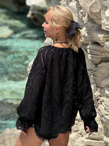 DREAM BLOUSE/ black embroidery with heart motives