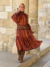 Load image into Gallery viewer, ISABELLE MIDI DRESS/ brick red oriental  print