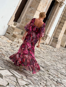 BONITA MAXI DRESS/ red and pink floral print