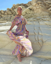 Load image into Gallery viewer, GYPSETTE MAXI SKIRT/ oriental print in pastel violet + butter yellow