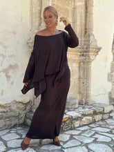 Load image into Gallery viewer, 4 SLIM MAXI SKIRT/ chocolate brown linen jersey