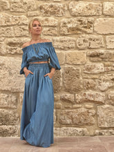 Load image into Gallery viewer, SUPER FLARED TROUSERS/ light blue denim tencel