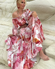 Load image into Gallery viewer, YASMINE MAXI DRESS with 6 mtrs volant/ blush pink xl flowers