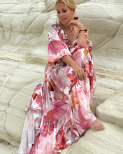 Load image into Gallery viewer, YASMINE MAXI DRESS with 6 mtrs volant/ blush pink xl flowers
