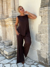 Load image into Gallery viewer, 3 TROUSERS / chocolate brown linen jersey