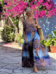 BAGGY MAXI DRESS/ cobalt oriental print