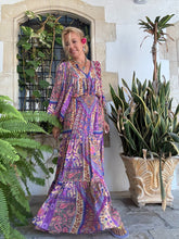 Load image into Gallery viewer, GYPSETTE MAXI SKIRT with 6 mtrs volant/ blue orchid oriental print
