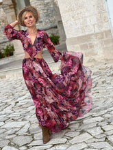 Load image into Gallery viewer, NUSA MAXI DRESS/ red and pink floral chiffon