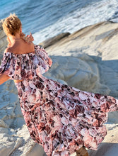 Load image into Gallery viewer, GYPSETTE MAXI SKIRT WITH 6 mtr volant/ silk with beige floral print